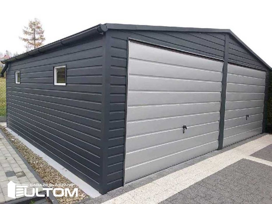 Garaż 5x7m dwuspadowy grafit drewnopodobny podbitka premium