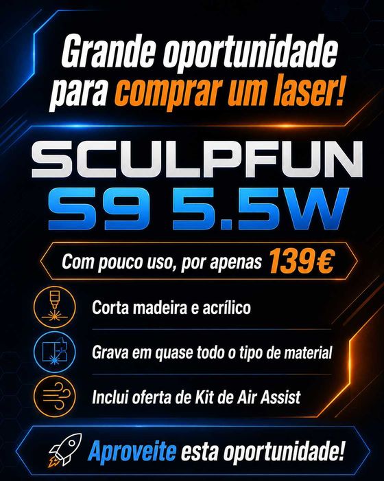 Laser SCULPFUN S9 de 5.5W com oferta do Kit de Air Assist