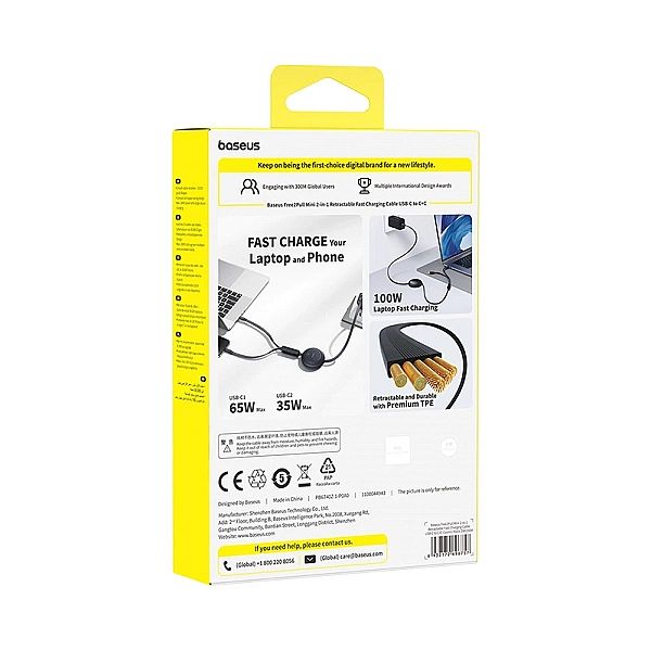 Kabel zwijany Baseus Free2Pull Mini 100W 3w1 USB-C - 2xUSB-C 1.2m - cz