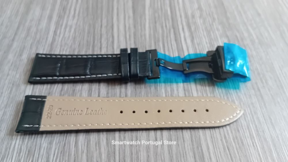 Bracelete 22mm, pele com fecho borboleta  (Novo) Preta