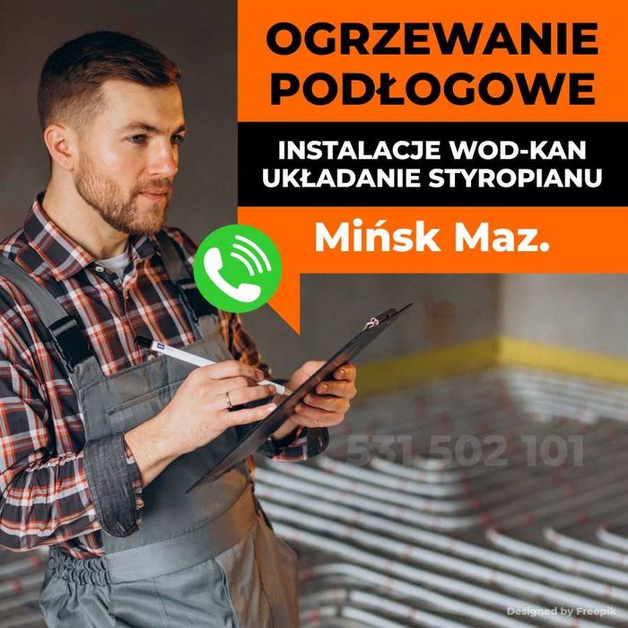 Ogrzewanie podłogowe, styropian, Instalacje wod-kan