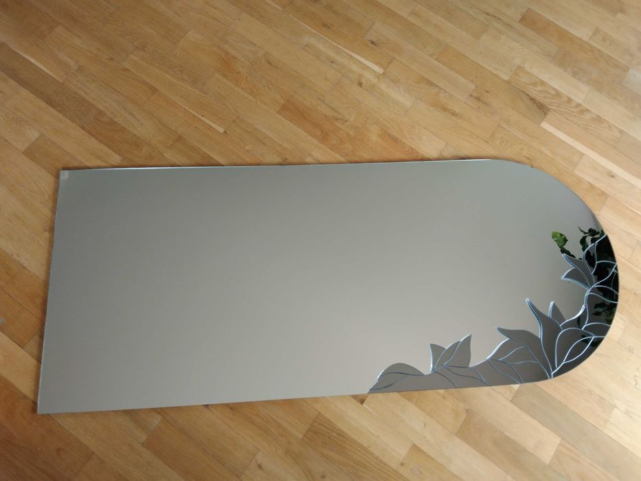 piękne półokrągłe lustro z ozdobną wstawką, jak nowe 50x120cm