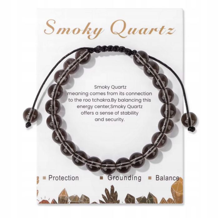 Bransoletka Regulowana Z Kamienia Naturalnego Kwarc Dymny Amulet Ochro