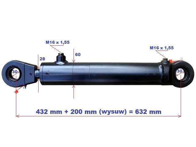Siłownik hydrauliczny 2-stronny skok / wysuw 200 mm MOCNY