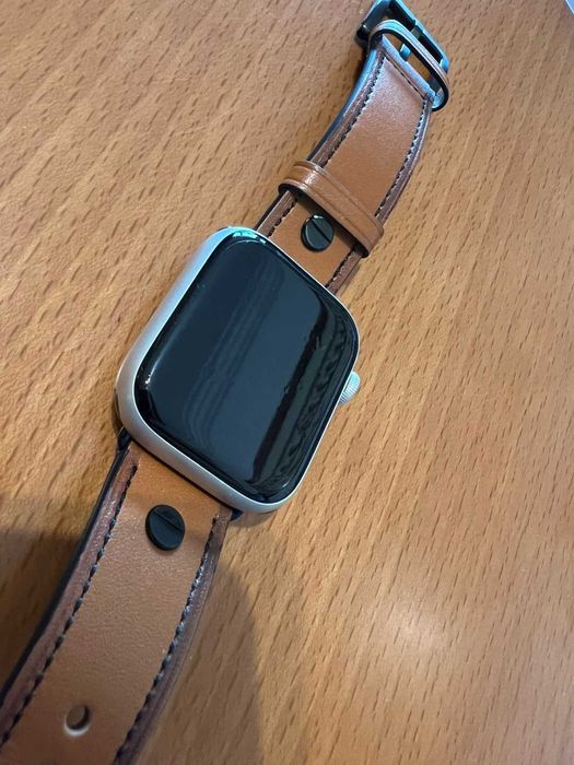 Bracelete pele Castanha p/ Apple Watch 45mm