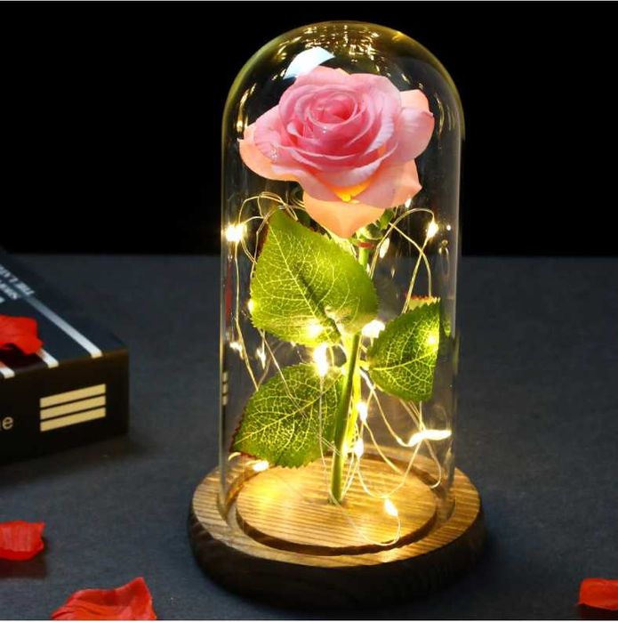Piękna Złota Róża w Szkle Piękny PREZENT Na Dzień Babci Walentynki