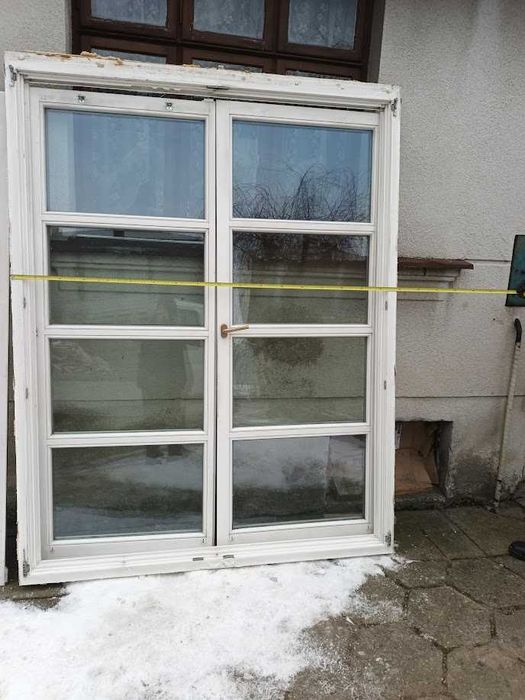 okno - 230cmx180cm, drewniane dwu szybowe używane, I INNE WYMIARY