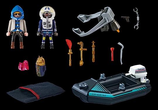 Playmobil Polícia com mochila voadora e barco NOVO
