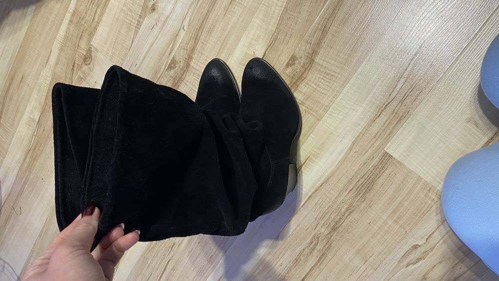 Buty kozaki botki kowbojki czarne marszczone damskie 37