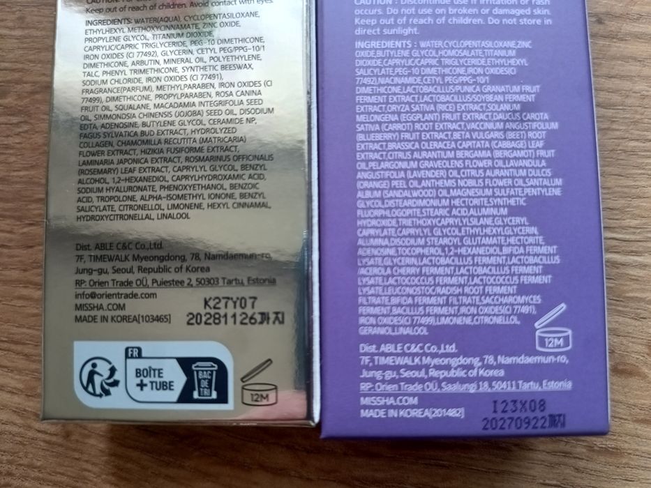 Kremy bb missha 2 sztuki