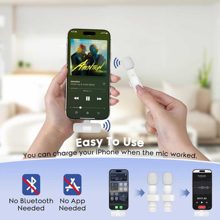 Bezprzewodowy mikrofon Lavalier USB-C + adapter Lightning – Biały