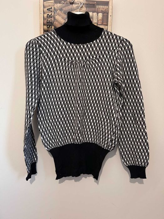 Sweter sweter golf w pepitkę Lee woman XS 34 biało-czarny