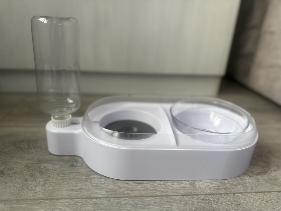 Подвійна миска з поїлкою Els Pet 500 мл для котів і собак, Білий
