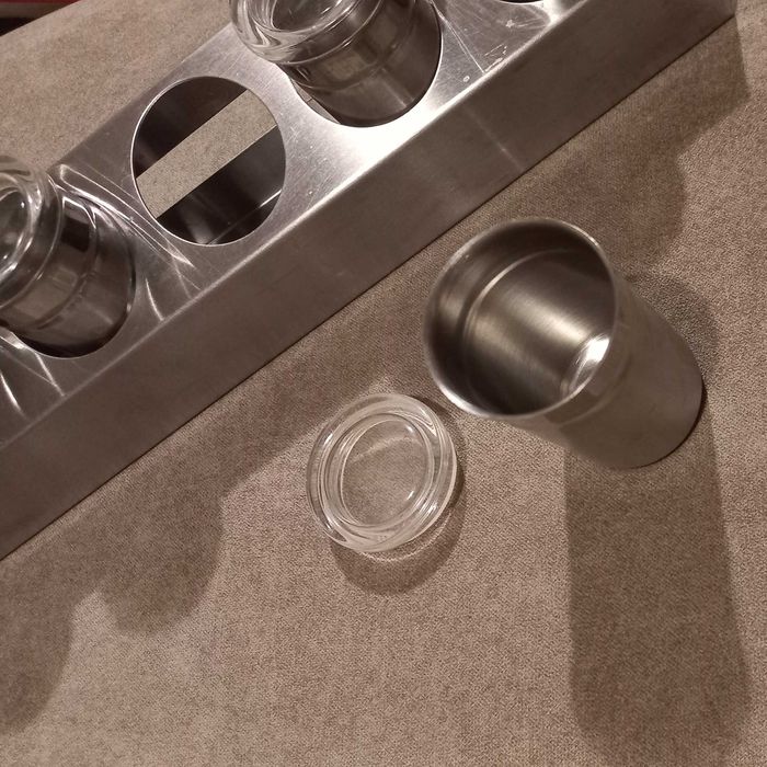 Frascos para especiarias (inox) com suporte