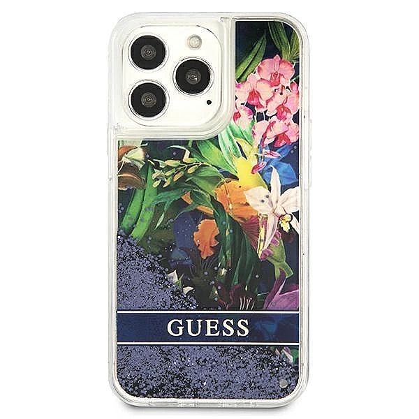 Etui Guess Flower Liquid Glitter na iPhone 13 Pro / iPhone 13 - niebie