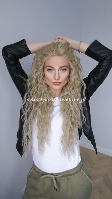 Peruka blond afro loki lace front długie włosy na co dzień