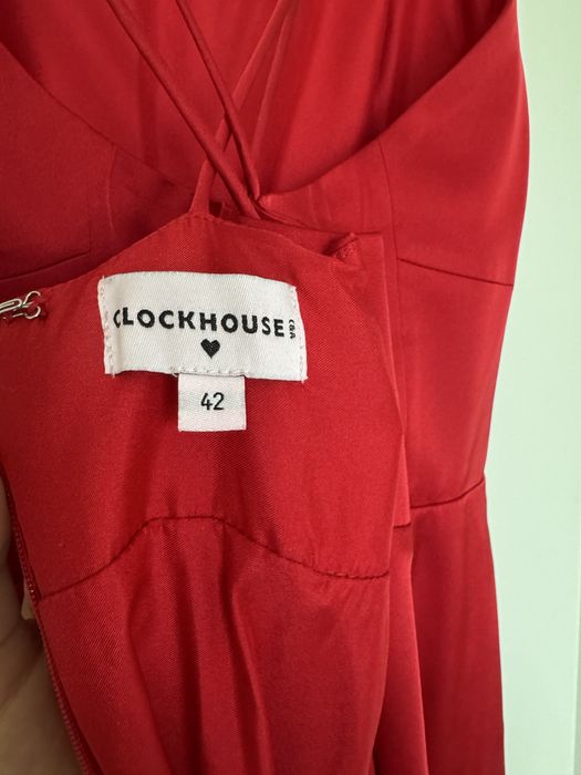 Sukienka czerwona C&A clockhouse długa z rozcięciem L 42 wesele