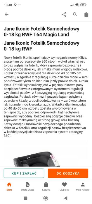Fotelik Jane< 18kg isofix