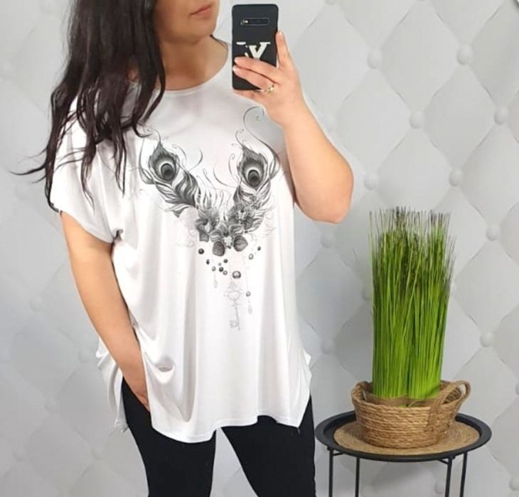Bluzka / tunika oversize pawie pióra