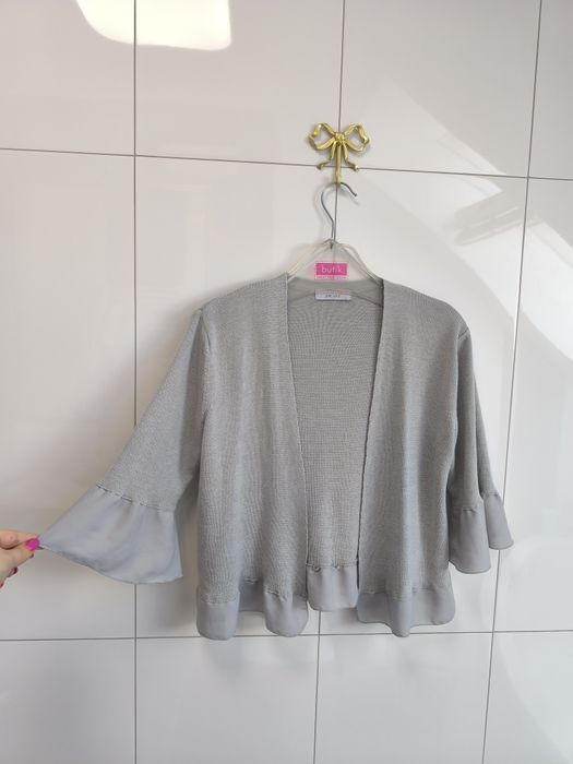 Marks & Spencer kardigan z falbankami szary L 40 – wiskoza