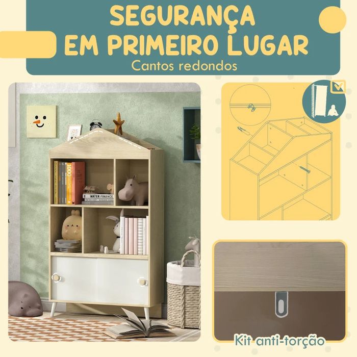 AIYAPLAY Estante Infantil com 4 Compartimentos Estante de Livros para