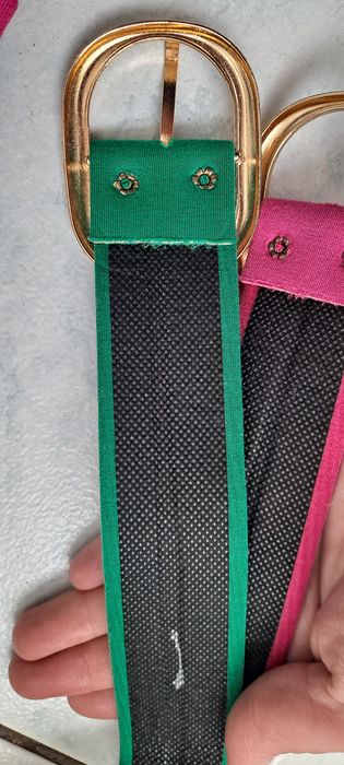 Pasek materiałowy damski do spodni kolor butelka i fuksja