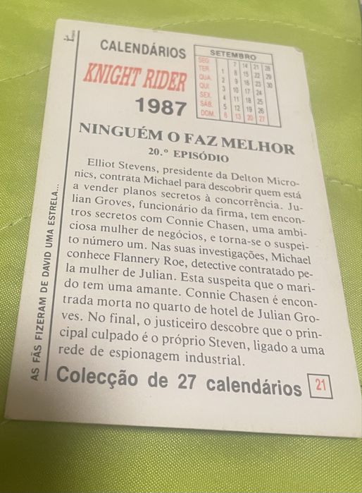 Coleção de Calendários de Bolso Knight Rider (O Justiceiro) Vintage Anos 80