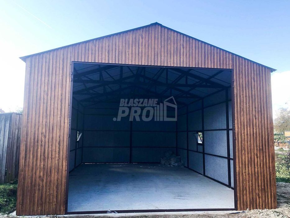 Garaż blaszany 5x9 Brama  3x okno drewnopodobny Dach dwuspadowy GP127