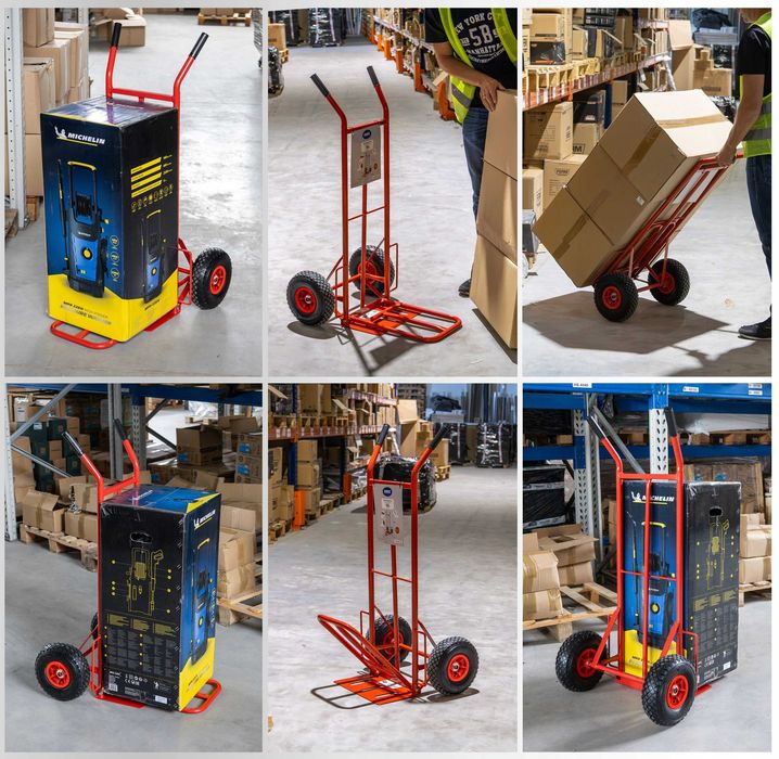 Nowy Wózek Transportowy Magazynowy Młynarka 150kg Podwójna Platforma Pompowane Koła Sklep Magazyn
