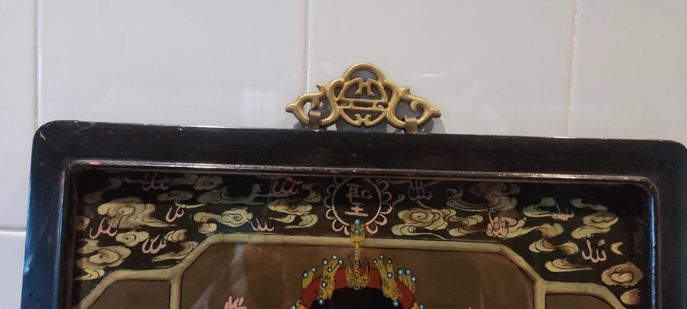 Quadro em pintura vidro reversa de imperador chinês