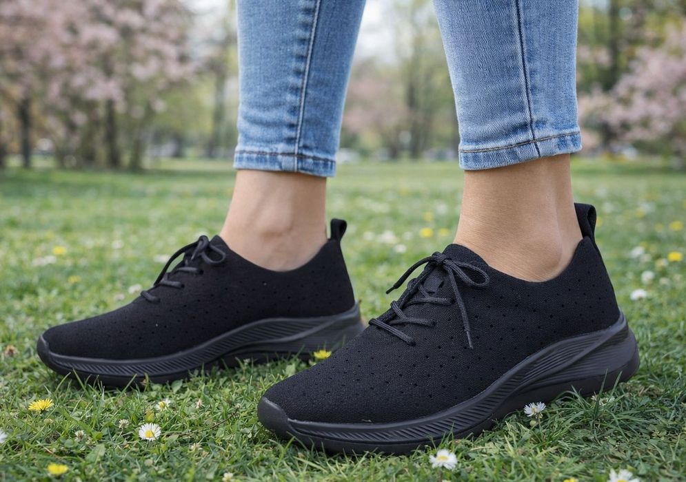 Czarne sneakersy damskie buty sportowe A-3-0589  lekkie ażurowe roz 41
