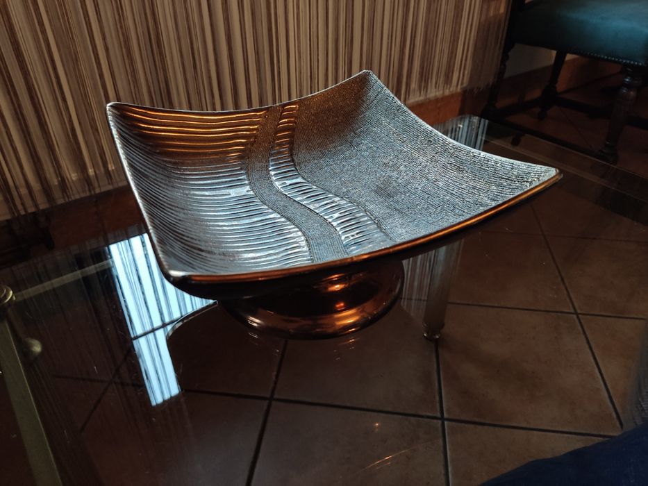 Patera owocarka piękna złoto - miedziana ceramika duża kolekcjonerska