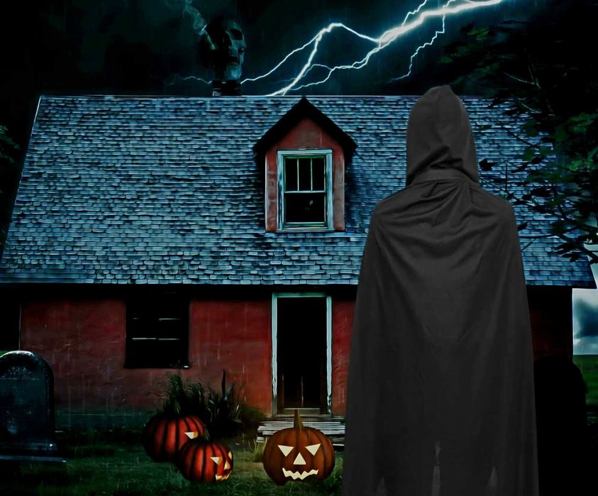 Peleryna z kapturem czarna, dł. 130 cm Halloween Cosplay Karnawał