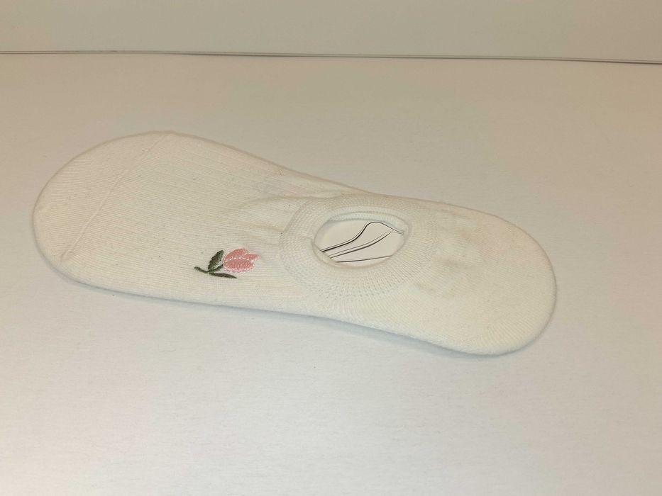 F044 Skarpetki Stopki Damskie Moraj Białe HaftKwiatTulipany Rozm 35-38