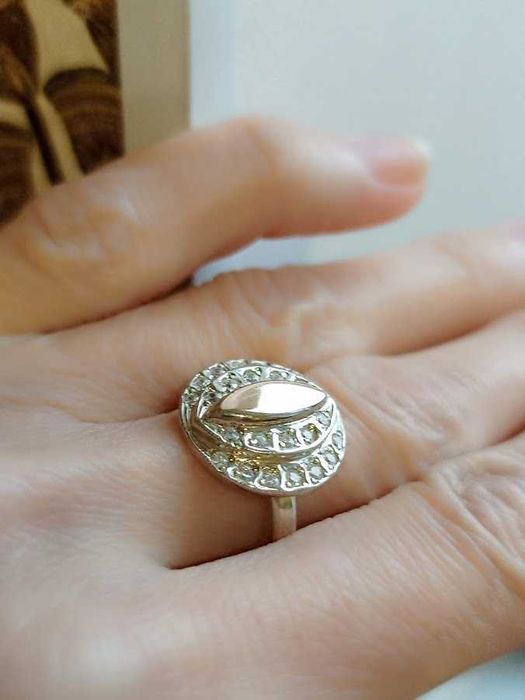 Серьги + кольцо, серебро 925 + золото 375, с золотыми пластинами