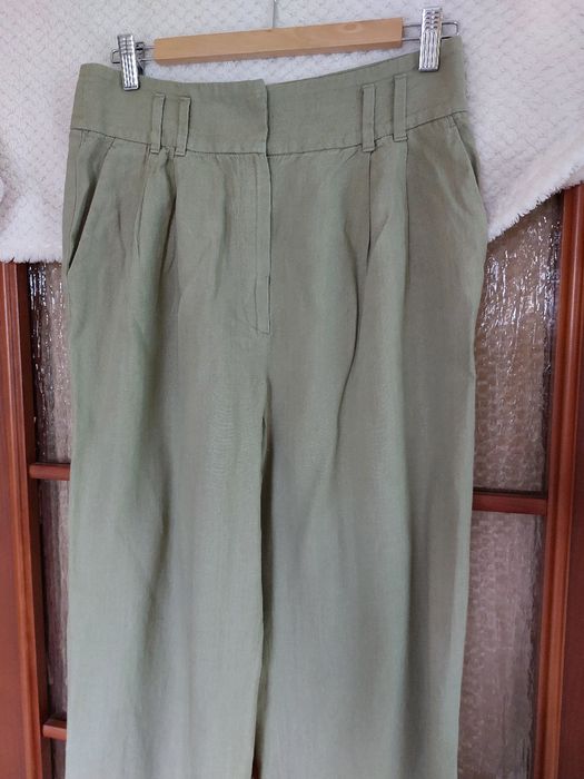 Massimo Dutti lniane spodnie wide leg 100% len r. 38/ M oliwkowe