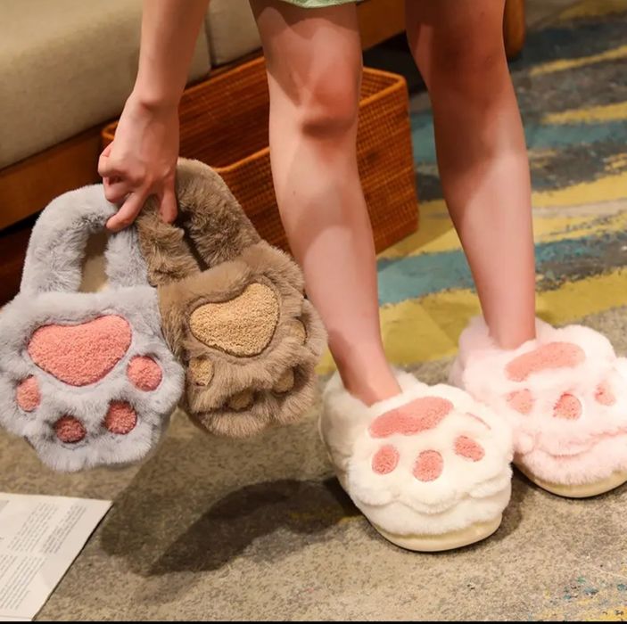 Тапочки дитячі теплі Котяча лапка для дівчаток бавовняні плюшеві тапки