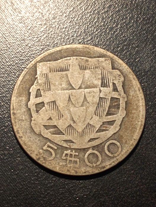 5 escudos - Republca Portuguesa - 1933 - Prata - Bela