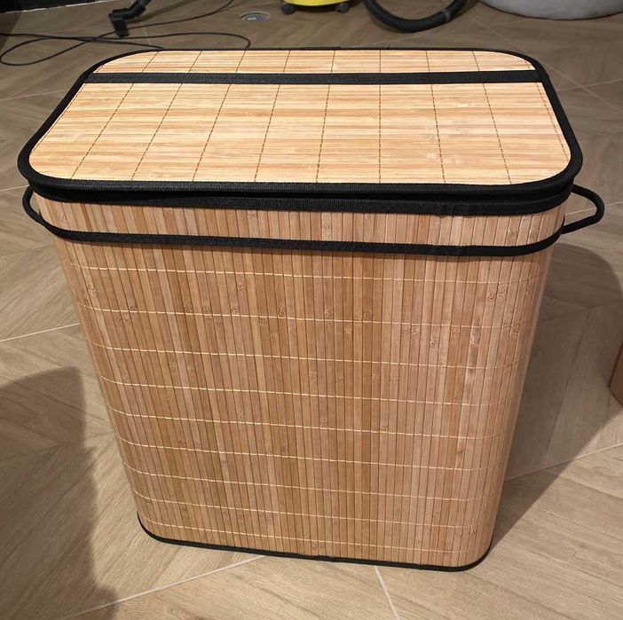 Kosz na pranie z pokrywą bambus naturalny 60 cm