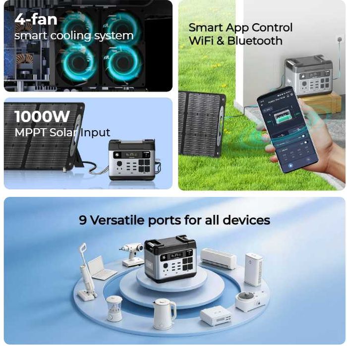 Estação Energia Oukitel 3200W/6400W MPPT 1000W 2048Wh LifePO4 BT WI-FI