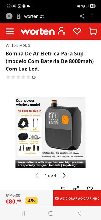 Bomba para sup, com bateria