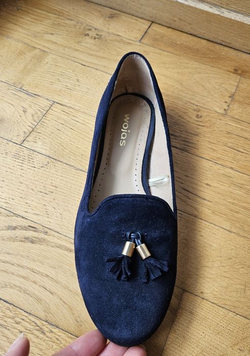 Nowe granatowe baleriny lordsy Wojas