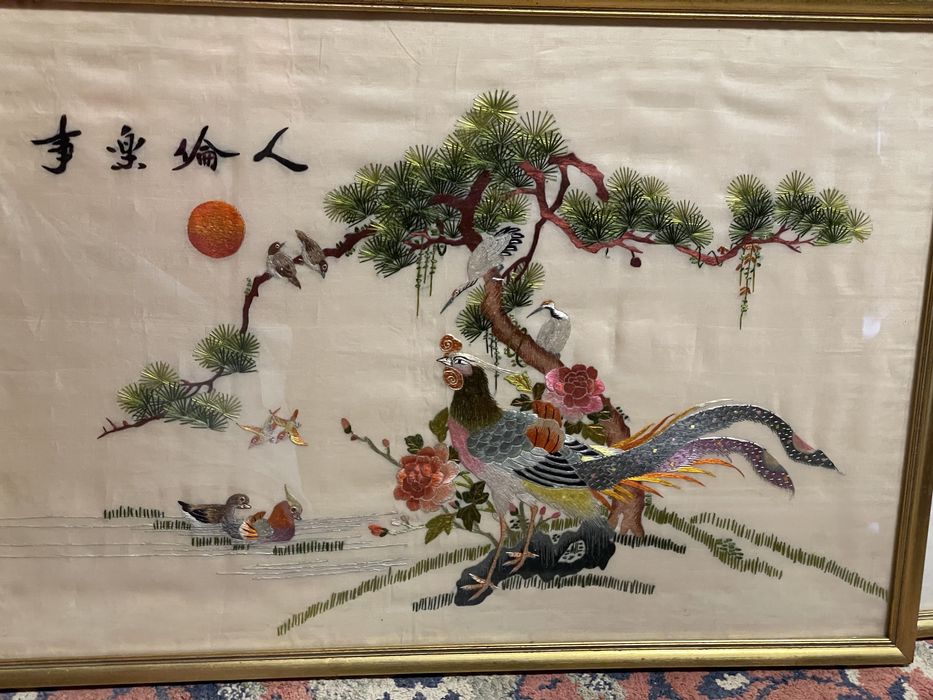 Quadro Bordado antigo em seda, Chinês oriental