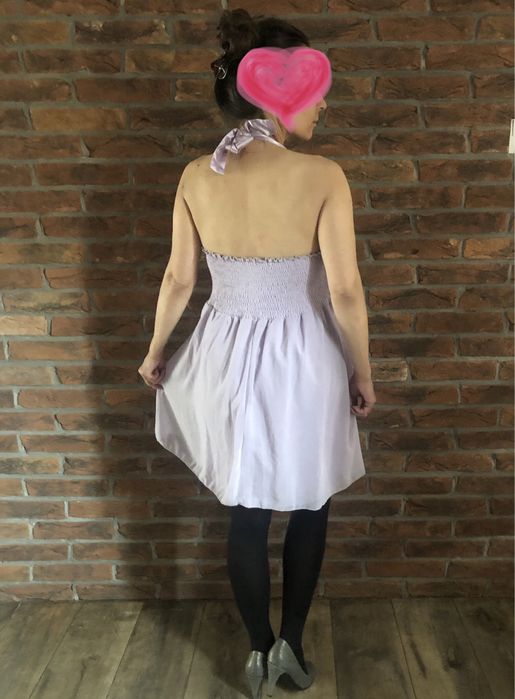 Romantyczna tiulowa zwiewna sukienka liliowa S M na wesele imprezę