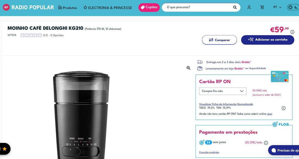 Moinho Café DeLonghi KG210 [NOVO]