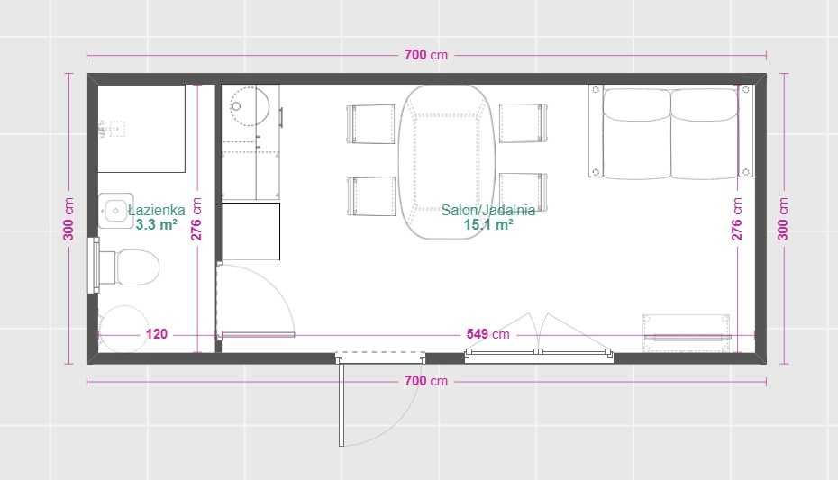 Domek letniskowy mieszkalny całoroczny mobilny 7x3mm, 21m2 wyposażony pod klucz