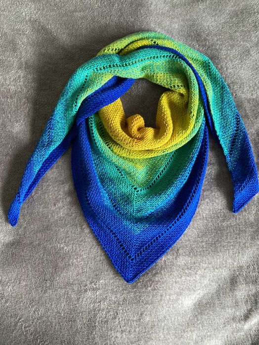 chusta na szydelku żółty i niebieski, gruba, handmade