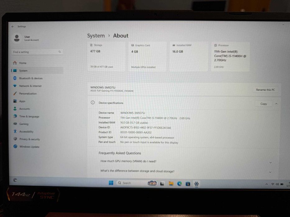 Игровой ноутбук ASUS TUF Gaming F15 FX506HC (FX506HC-HN006W)