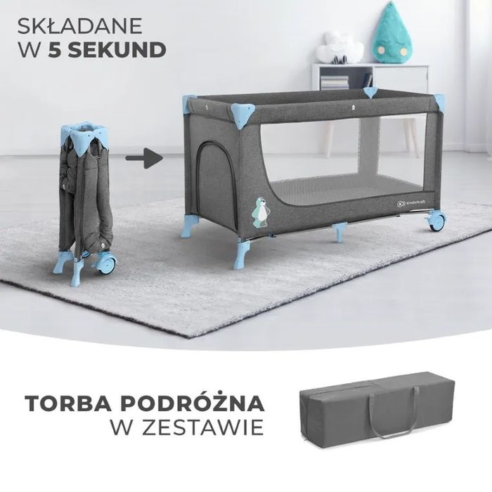 Łóżeczko turystyczne KinderKraft 120x60 błyskawicznie rozkładane + moskitiera