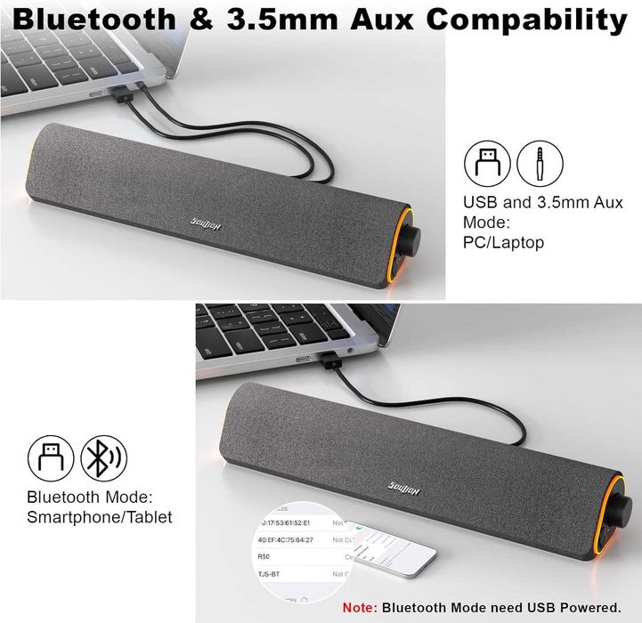 SOULION Głośniki komputerowe R50 USB AUX 3,5 mm Jack RGB bluetooth